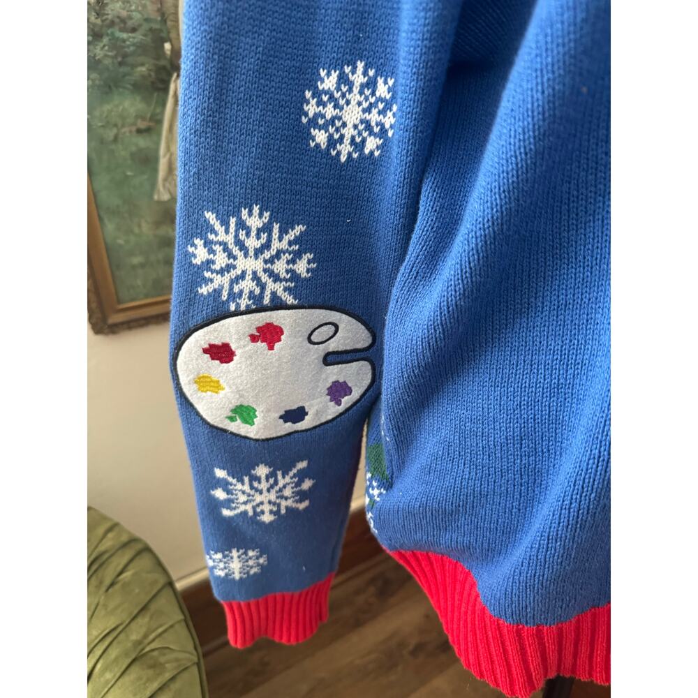 Bob Ross Happy Little Trees Light Up Ugly Christmas Sweater Size L - Picture 6 of 13